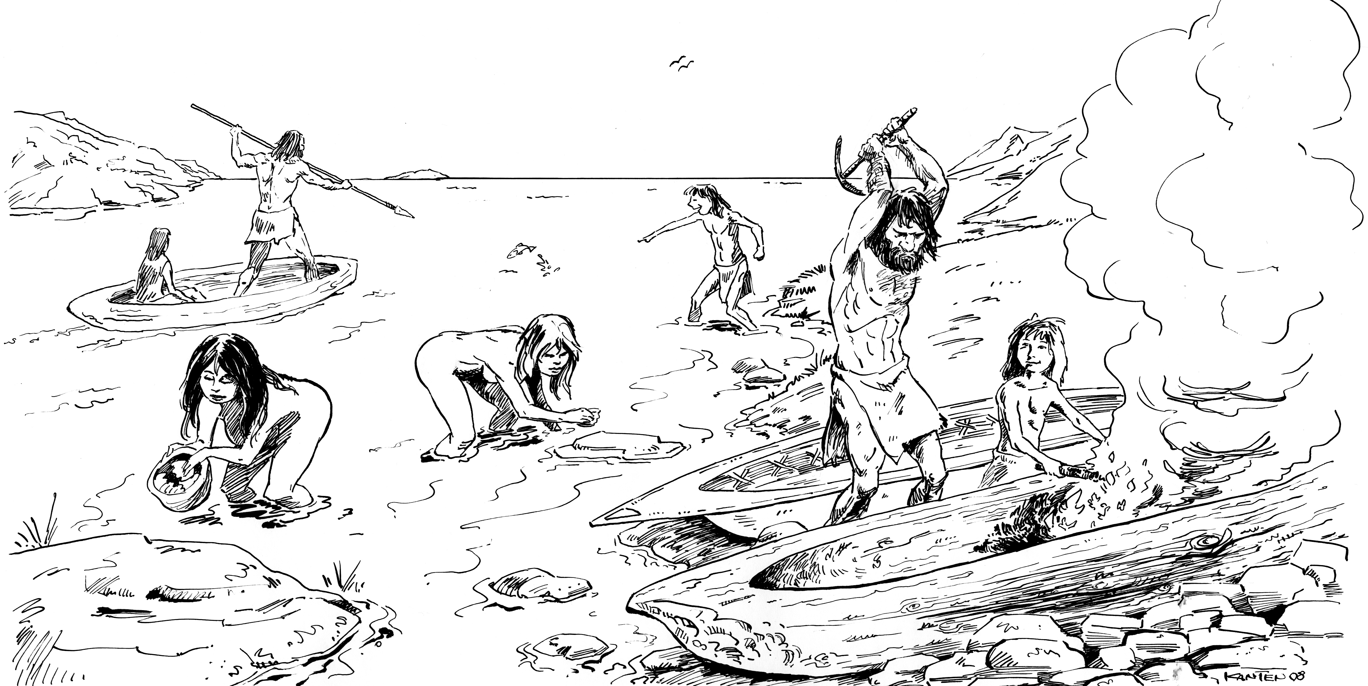 Hand-drawn illustration from the early Stone Age on the Nordic Timeline